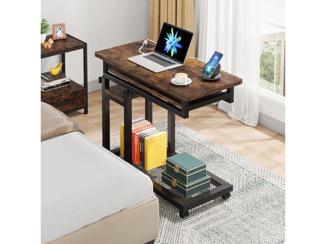 Tribesigns Small Portable Desk with Power Outlet, Height Adjustable Sofa Couch Bedside Laptop Table with Wheels, Mobile Standing Desk Rolling...