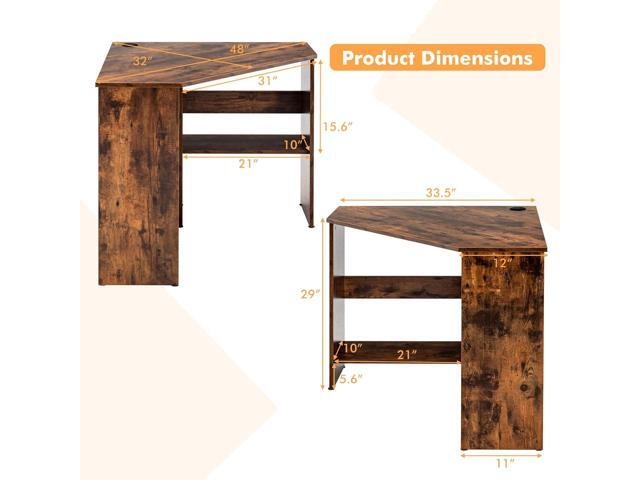 COSTWAY Corner Computer Desk, Space-Saving Triangular Writing Desk w/ 2 Storage Shelves & 2 Cable Holes, Multi-Functional Console Table for Small...