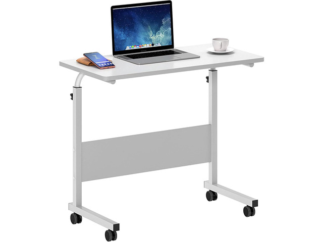 SogesHome 31.5inches Adjustable Mobile Bed Table Portable Laptop Computer Stand Desks with Rolling Wheels, White