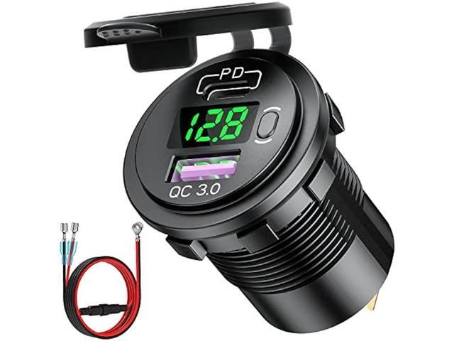 Cllena USB C PD 3.0 & Quick Charge 3.0 Dual USB Charger Socket, 12V/24V Waterproof Power Outlet Fast Charge with LED Voltmeter and ON/Off Switch...
