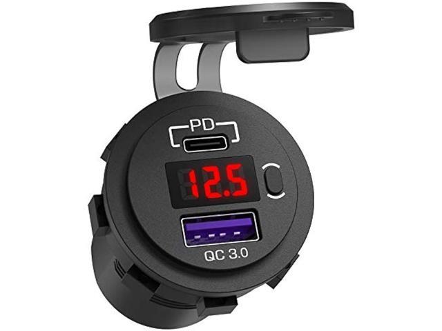 12V USB C Car Charger Socket, Ouffun Dual PD & QC 3.0 Ports 12V USB Car Outlet Adapter with Button Switch, lPhone Fast Charger with 23.7 Inches...