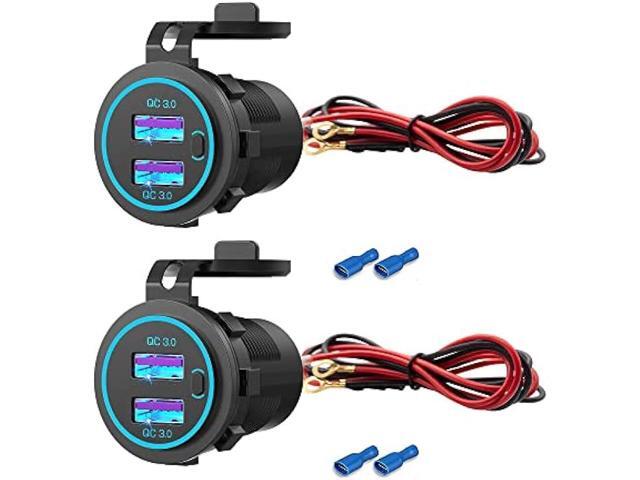 Zennova [2 Pack] 12v USB Outlet,Dual USB Quick Charger 3.0 Port Waterproof Power Outlet 12V Fast USB Charger Socket with Power Switch for Car Golf...