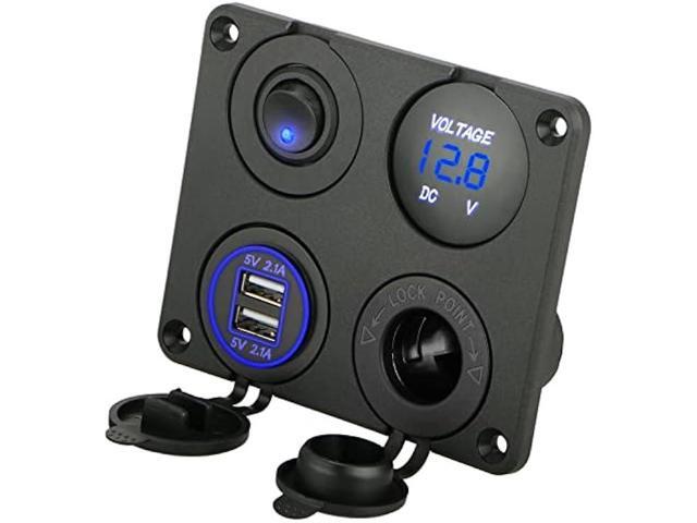 Linkstyle 4 in 1 Charger Socket Panel, 12V 4.2A Dual USB Charger Socket Power Outlet & LED Voltmeter & Cigarette Lighter Socket & LED Lighted ON...