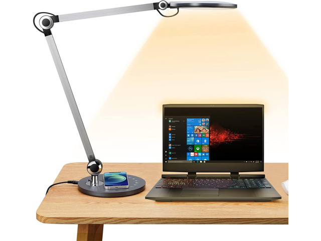 Desk Lamp,Led Architect Desk Lamp,Desk Lamps for Home Office,Table lamp with Wireless Charger & Adjustable Swing Arm,Touch Control, 3 Lighting...