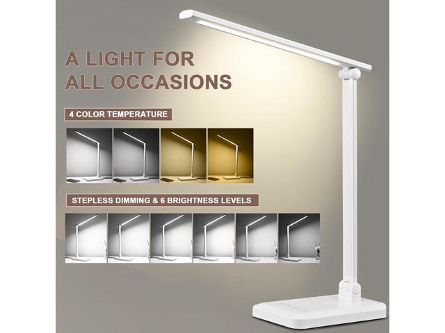 LED Desk Lamp with USB Charging Port Whole White for Home Office Essentials Table Lamp with Eye-Caring 4 Color Temperature Touch Control Stepless...