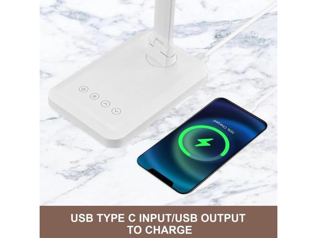 LED Desk Lamp with USB Charging Port Whole White for Home Office Essentials Table Lamp with Eye-Caring 4 Color Temperature Touch Control Stepless...
