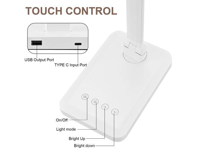 LED Desk Lamp with USB Charging Port Whole White for Home Office Essentials Table Lamp with Eye-Caring 4 Color Temperature Touch Control Stepless...