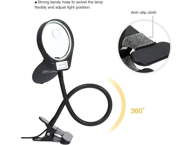 Tom-shine Magnifying Glass Lamp 3X 10X,Stepless Dimmable LED Magnifying Lamp with Dust Cover Metal Clamp,Adjustable LED Magnifier with Light and...