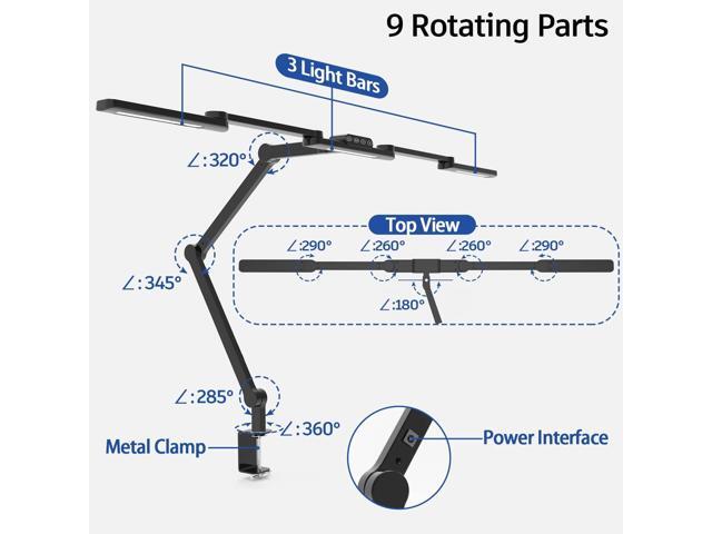 LED Desk Lamp with Clamp, 41.5' Clamp on Architect Desk Lamp for Home Office, 24W Bright Tall Computer LED Table Light Adjustable Overhead Clip on...