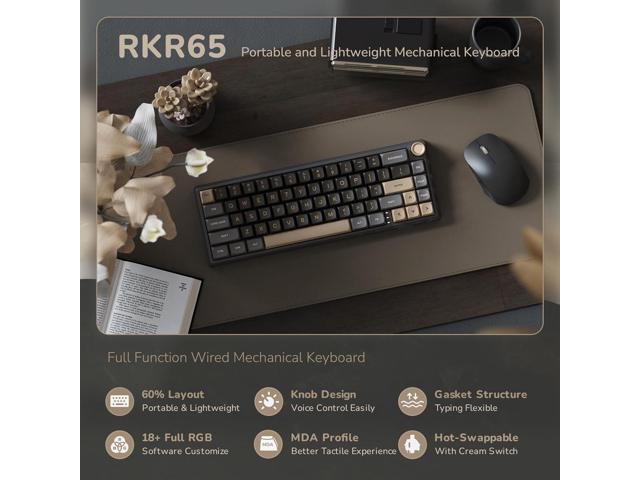 R65 Wired Gaming Keyboard with Volume Knob, 60% Percent RGB Backlit Mechanical Keyboard Gasket Mount with PBT Keycaps, MDA Profile, QMK/VIA, 66...