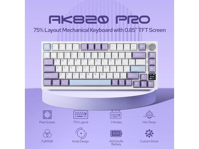 AK820 Pro 75% Mechanical Keyboard, Gasket-Mounted Gaming Keyboard with TFT Smart Display & Knob, Bluetooth 5.1/2.4G Wireless/Type-C Wired Custom...