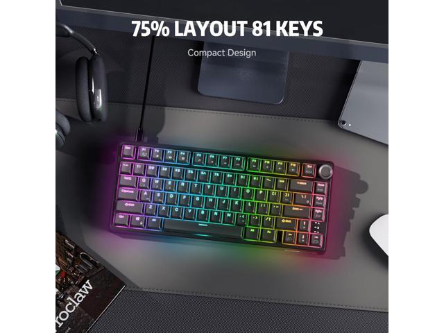 RK ROYAL KLUDGE R75 Wired Mechanical Gaming Keyboard, 75% Hot-Swap Mechanical Keyboard Volume Knob, Soft Pre-lubed Tactile Brown Switch