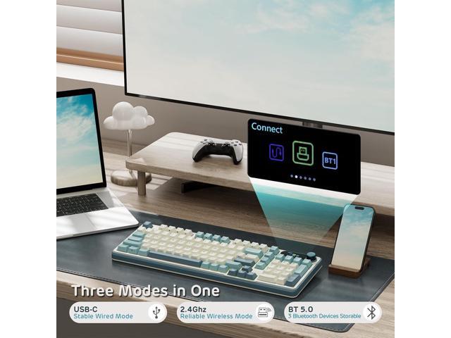 S98 Mechanical Keyboard w/Smart Display & Knob, Top Mount 96% Wireless Mechanical Keyboard BT/2.4G/USB-C, Hot Swappable, Software Support, Creamy...