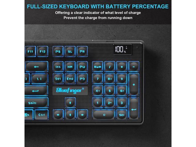 BlueFinger Wireless Gaming Keyboard and Mouse Combo, Upgrade Battery Percentage Display, Rechargeable Slim Gaming Keyboard Mouse Set, Light Up...