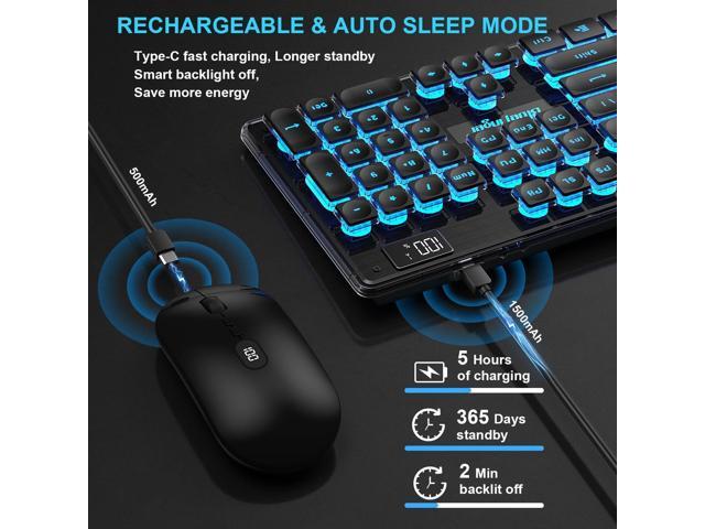 BlueFinger Wireless Gaming Keyboard and Mouse Combo, Upgrade Battery Percentage Display, Rechargeable Slim Gaming Keyboard Mouse Set, Light Up...
