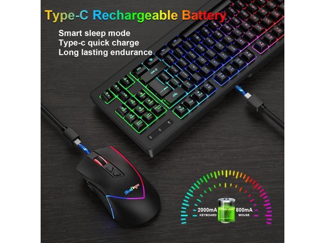 BlueFinger Wireless Gaming Keyboard and Mouse Combo, Long Lasting Rechargeable Battery 87 Keys RGB Rainbow Backlit Gaming Keyboard & Ergonomic...