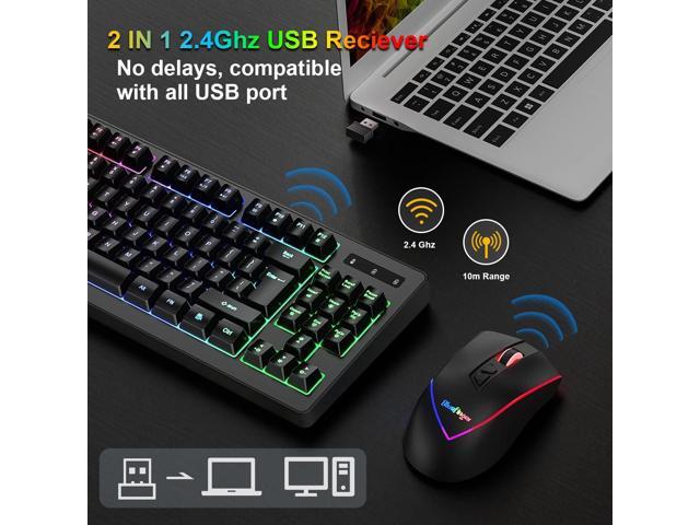 BlueFinger Wireless Gaming Keyboard and Mouse Combo, Long Lasting Rechargeable Battery 87 Keys RGB Rainbow Backlit Gaming Keyboard & Ergonomic...