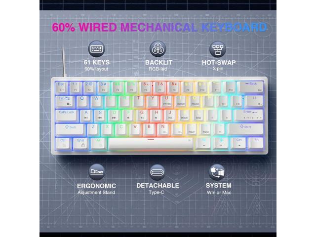 AULA 60 Percent White Mechanical Gaming Keyboard, 29 RGB Backlit Custom Hot Swappable Keyboards, Red Switch 60% Mini Small Wired Compact Design for...