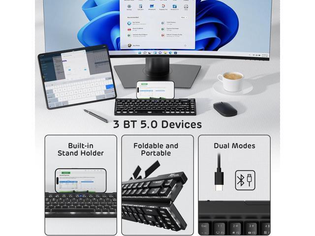 RK ROYAL KLUDGE F68 60% Foldable Low Profile Mechanical Keyboard, Wireless Mechanical Keyboard with Aluminum Body, Built-in Stand Holder, White...