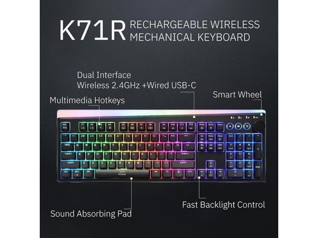 iRocks K71R Wireless RGB Mechanical Gaming Keyboard, Switches Brown,PBT 107 Keys NKRO,RGB Backlit,Pro Keyboard for Gaming and Work,Dual Interface...