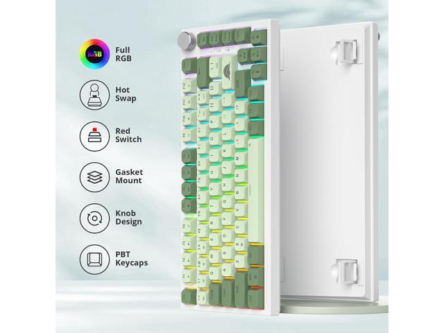 75% Mechanical Gaming Keyboard 82 Keys Matcha Green Keyboard Hot Swappable Wired Gasket Keyboard RGB Backlit Knob Red Switch for PC Laptop Windows...