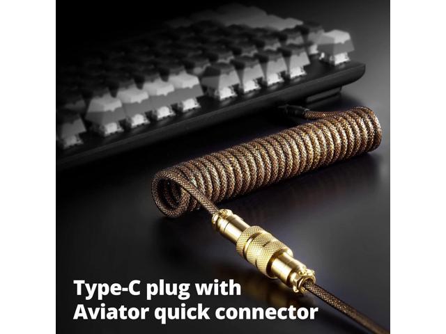 GUNMJO Starlight Coiled USB C Cable for Gaming Keyboard, Double-Sleeved Mechanical Keyboard Cable with Detachable Metal Aviator, 1.5M USB-C to...