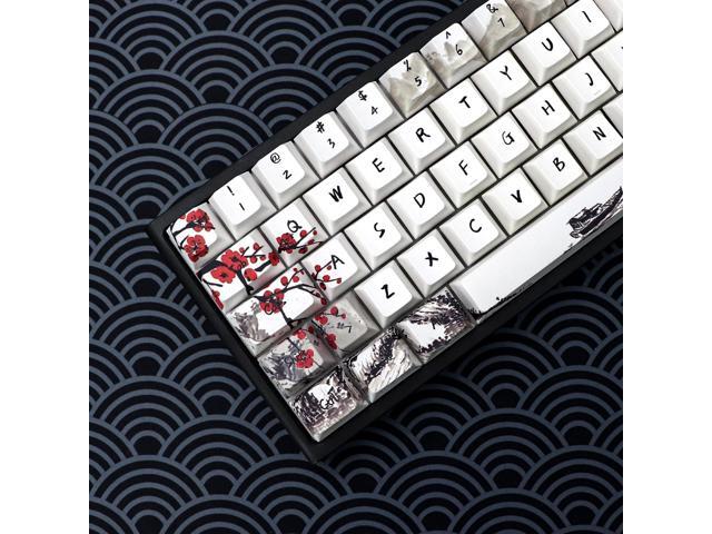 JSJT Custom Keycap Set Keycaps 60 Percent,Plum Blossom Key caps PBT Dye-Sublimation Cherry Profile Keycap 80 Keys for 61/64/67/68 Cherry MX...