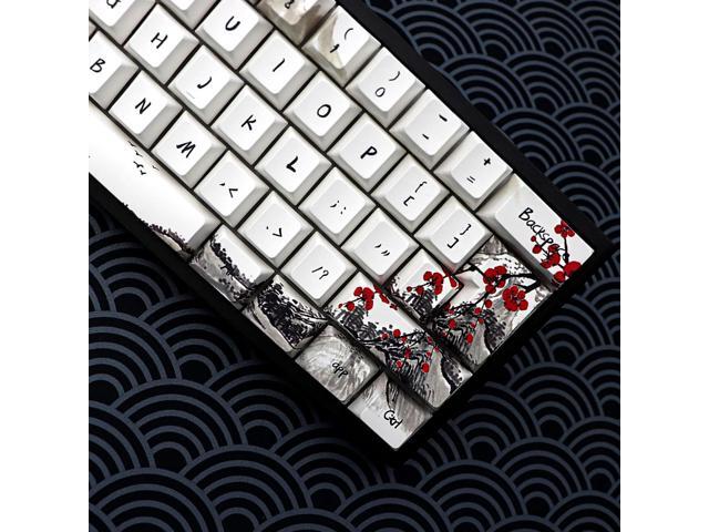 JSJT Custom Keycap Set Keycaps 60 Percent,Plum Blossom Key caps PBT Dye-Sublimation Cherry Profile Keycap 80 Keys for 61/64/67/68 Cherry MX...