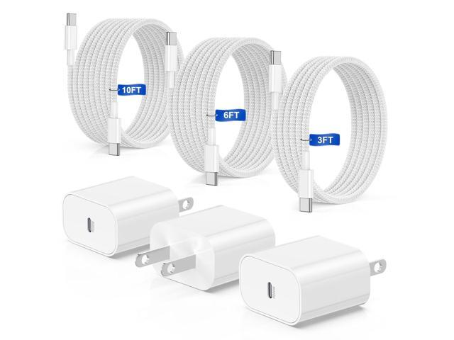 iPhone 15 Fast Charger,20W USB C Wall Charger Block & [3+6+10ft]USB-C to USBC Cable Cord Fast Charging for iPhone15/15 Plus/15 Pro/15 Pro Max/iPad...