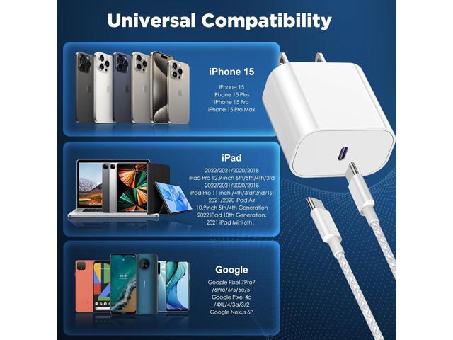 iPhone 15 Fast Charger,20W USB C Wall Charger Block & [3+6+10ft]USB-C to USBC Cable Cord Fast Charging for iPhone15/15 Plus/15 Pro/15 Pro Max/iPad...