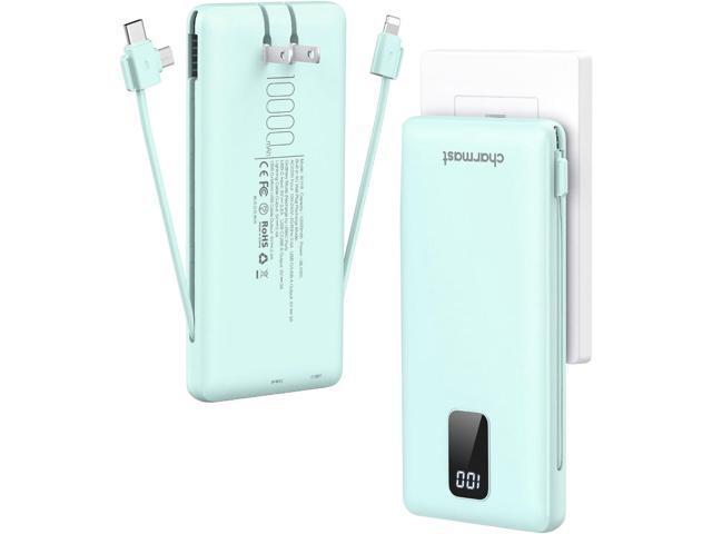 charmast Portable Charger with Built-in Cables and Plug, 10000mAh USB C Power Bank Fast Charging, External Battery Pack Slim, Travel Essentials...