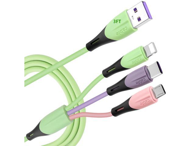 Multi Charging Cable 2Pack 3FT, 3 in 1 5A Multiple USB Fast Charger Cable Adapter IP/USB C/Micro USB Port, Compatible with Phone 14 13/Samsung...