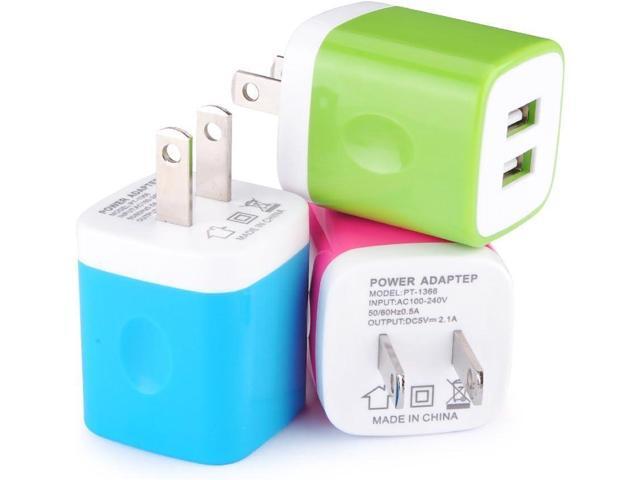 Wall Charger, [3-Pack] 5V/2.1AMP Colorful 2-Port USB Wall Charger Home Travel Plug Power Adapter Charging Block for iPhone 17 Pro Max/Plus/Air 16...