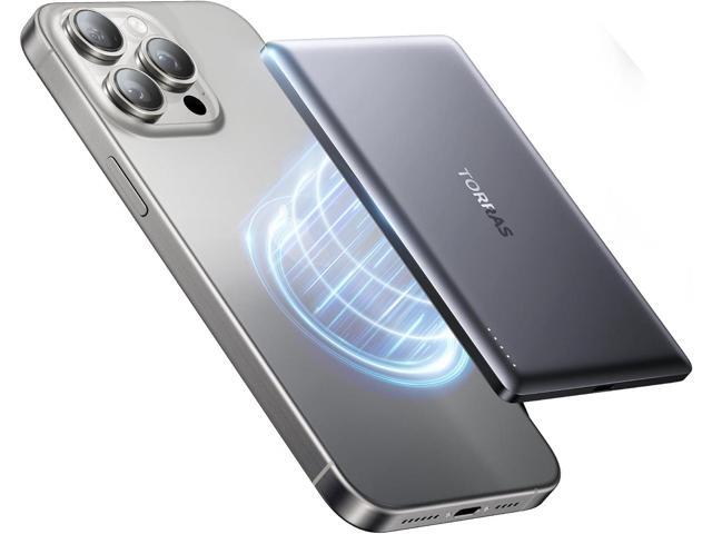 TORRAS MiniMag Power Bank, Ultra Slim 5,000mAh Wireless Portable Charger with USB-C Cable, Fast Charging Magnetic Battery Pack, Magsafe-Compatible...