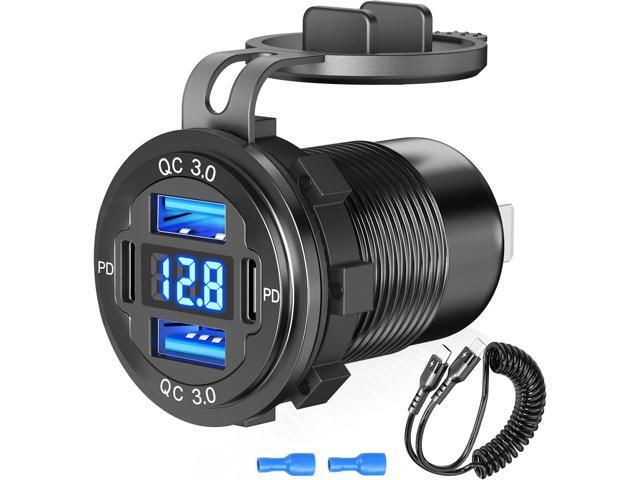 12V USB C Outlet 78W 4 Ports Aluminum Car Charger Socket, Dual PD 30W and Dual QC 18W Car USB Port 12V Charger with Voltmeter and C to C Cable,...