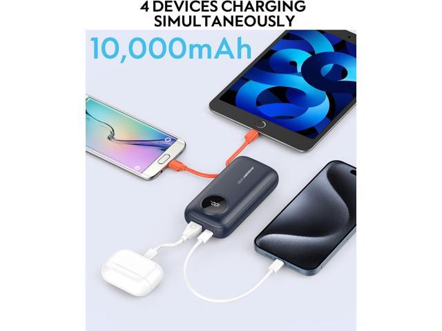 Ayeway Lightweight USB C Battery Pack with Built in Cables,10,000mah Portable Charger High Speed Charging Power Bank with 4 outputs,External...