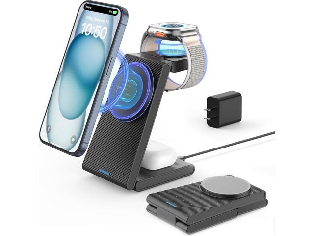 3 in 1 Wireless Charging Station, Foldable Magnetic Wireless Charger Stand for Multiple Devices, Wireless Charger for iPhone 16/15/14/13/12, Apple...