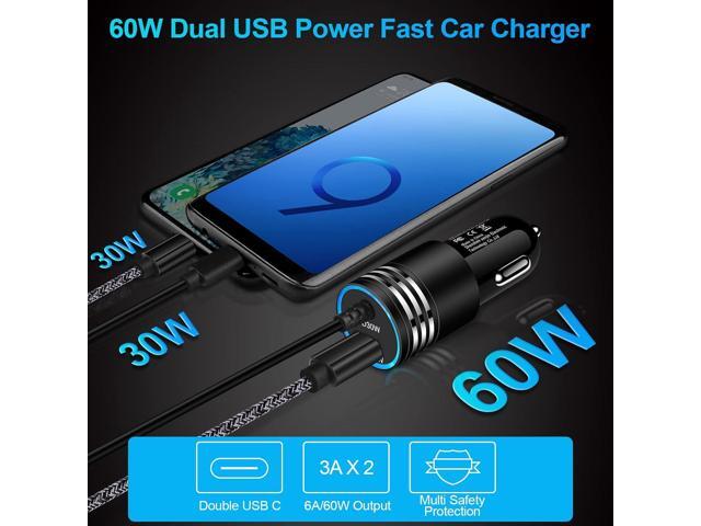 60W Super Fast Charging Android Car Charger Type C Rapid Samsung Car Charger with 3ft Built-in USB C Cable for Samsung Galaxy S25 S24 Ultra S23 FE...