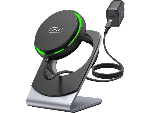 INIU Wireless Charger, 15W Fast Charging Magnetic Wireless Charger Stand, Travel Essential Wireless Charging Station with Sleep-Friendly Adaptive...