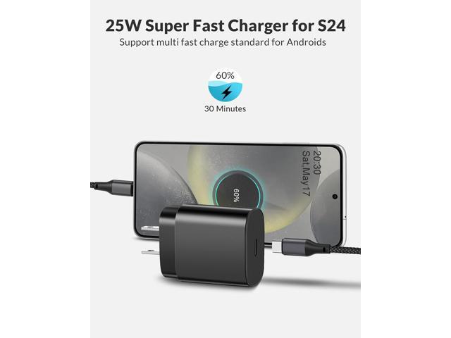 S24/S24 Ultra Samsung Charger Fast Charging, 2-Pack 25W USB C Super Fast Android Phone Wall Charger Block 6FT Type C Cable for Samsung Galaxy S24...