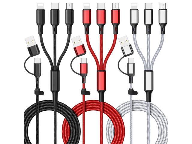 6 in 1 Multi Charging Cable [3Pack 4FT] Multi Charger Cable Nylon Braided Multi Fast Charging Cord USB A/C to Phone USB C/Micro USB/i-P Connector...