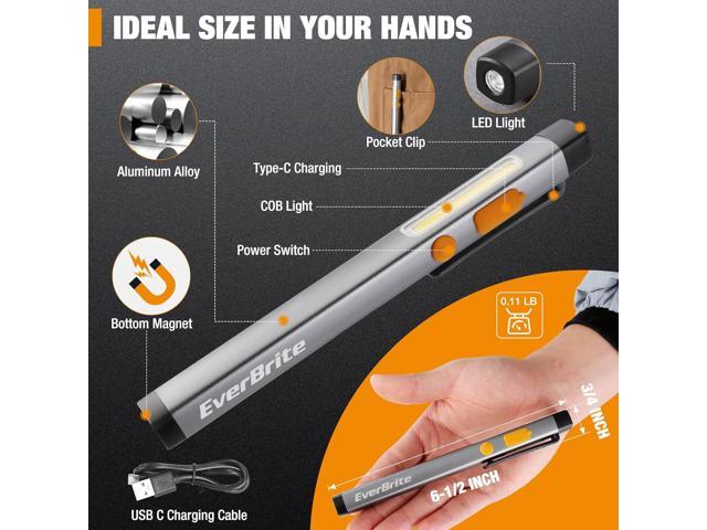 EverBrite Pen Flashlight, Rechargeable LED Pen Light, COB Light with White and Red Modes, Memory Function, USB C Cable, 6 Modes Pocket Light with...