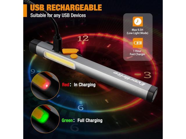EverBrite Pen Flashlight, Rechargeable LED Pen Light, COB Light with White and Red Modes, Memory Function, USB C Cable, 6 Modes Pocket Light with...