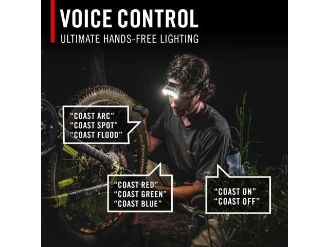 Coast RL35R Voice-Controlled 1100 Lumen Rechargeable LED Headlamp with ARC280 Lighting, 4 color modes, Rear-Facing Safety Signal, Variable Light...