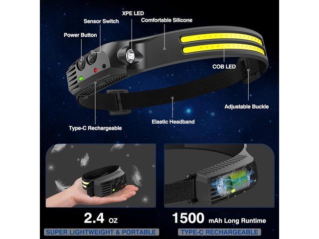 Headlamp Rechargeable,2 Pack 230° Wide Beam Head Lamp,2000 Lumen Super Bright LED Headlamp with Motion Sensor,Waterproof 0.14lb Lightweight Head...
