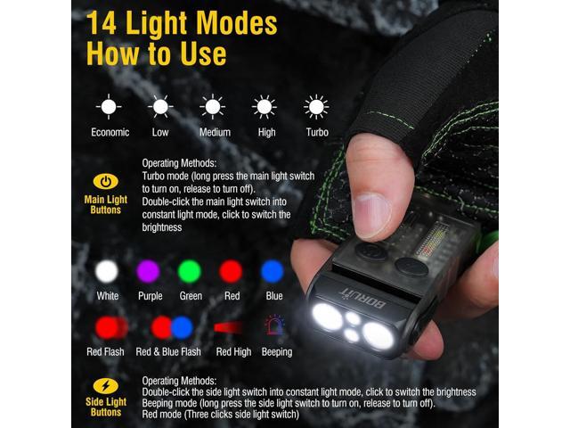 BORUIT V20 Small Powerful Pocket Flashlight,180°Head Swivels with Cob Side Light and Atmosphere Lamp Cap,Ip67 USB C Rechargeable Flashlight with...