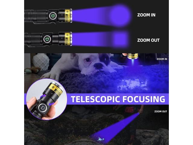 UV 365nm Black lights Flashlights USB Rechargeable, Wood's Lamp Ultraviolet LED Portable Mini, blacklight for cat urine detection Dry Stains,...
