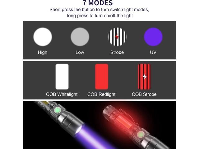 COSOOS 2 Pack UV Flashlight Black Lights, USB Rechargeable UV Light with 7 Modes, IPX 4 Waterproof, Zoomable Pet Urine Detector for Stains, Bed...