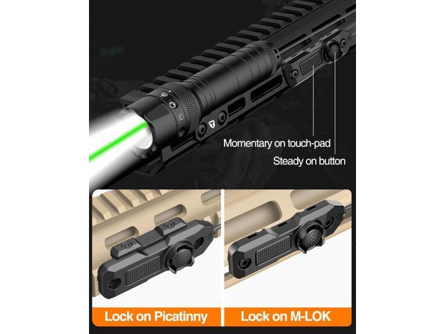 TOUGHSOUL Mlok Green Laser Tactical Flashlight 1250 Lumens, Rechargeable Flashlight with Remote Pressure Switch LED Light with Rechargeable...