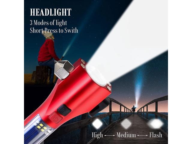 Car Flashlights for Emergencies, Window Breaker Seatbelt Cutter Multifunction Solar Flashlights, Waterproof LED Flashlight Rechargeable Solar...